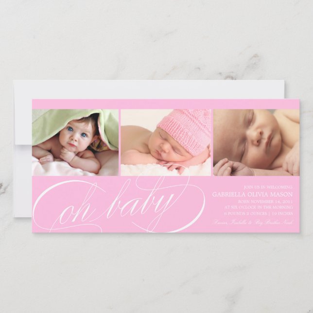 Oh Baby | Rosa Birth Notice Meddelande (Framsida)