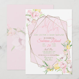 Oh Baby Rosa Blommigt Baby Shower Crystal Ram Inbjudningar