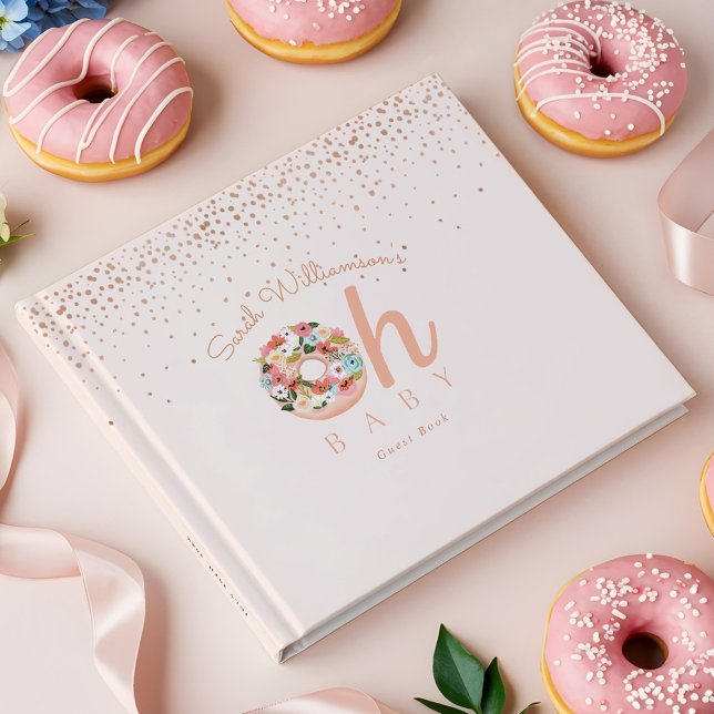 Oh Baby Rosa Blommigt Botaniskt donut Baby Shower Gästböcker (Oh Baby Pink Floral Botanical Donut Baby Shower Guest Book)