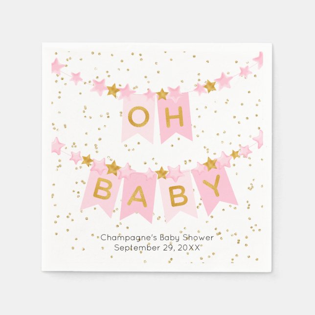 Oh Baby Rosa Bunting Flaggor Baby Shower Pappersservett (Framsidan)