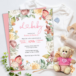 Oh Baby Rosa Butterfly Blommigt Girl Baby Shower Inbjudningar