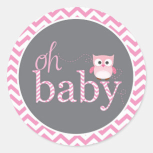 Oh Baby Rosa Chevron Uggla Shower Sticker Runt Klistermärke