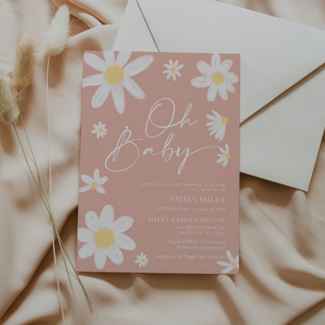 Oh Baby Rosa Daisy Baby Shower-inbjudan Inbjudningar (Skapare uppladdad)