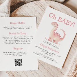 Oh Baby Rosa Dinosaur QR Code Girls Baby Shower Inbjudningar