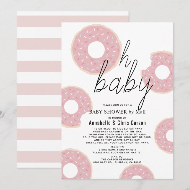 Oh Baby Rosa Donut Girl Baby Shower by Mail Inbjudningar (Fram/baksida)