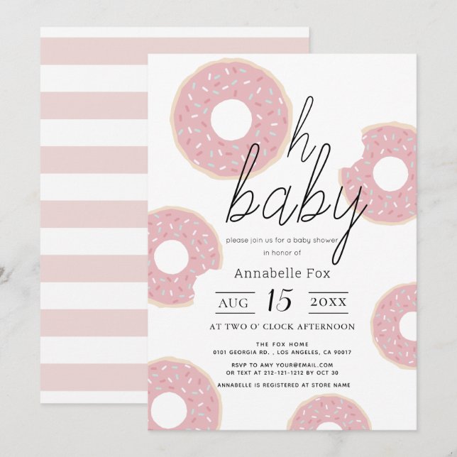 Oh Baby Rosa Donut Girl Baby Shower Inbjudningar (Fram/baksida)