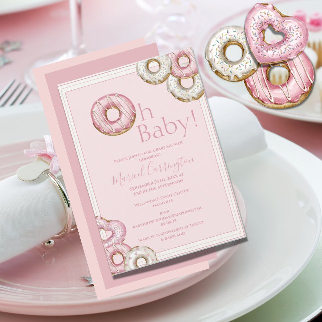 Oh Baby Rosa Donuts Watercolor Baby Shower Inbjudningar (Skapare uppladdad)