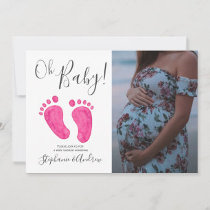 Oh Baby Rosa Feet Photo Girl Baby Shower Inbjudningar