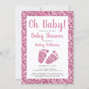 Oh Baby Rosa Glitter Baby Feet Baby Shower Inbjudningar