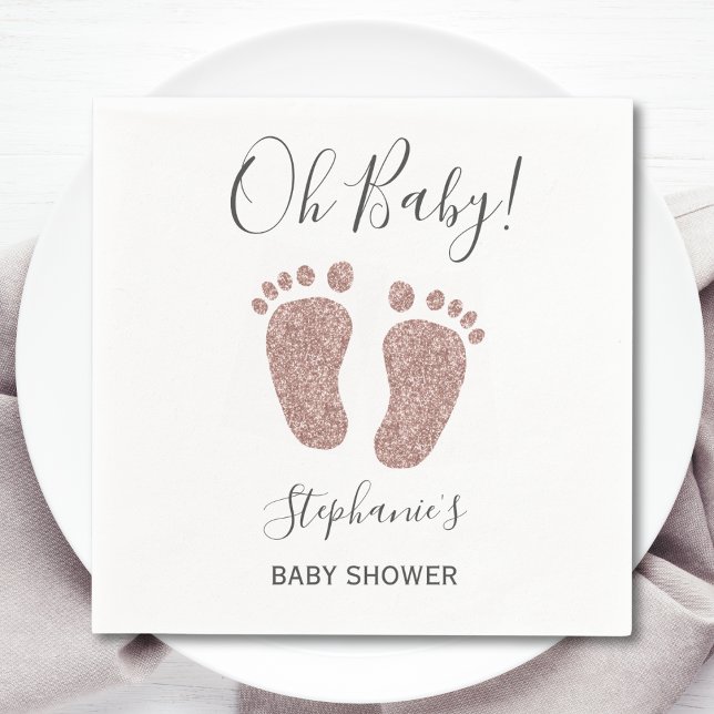 Oh Baby Rosa Glitter Baby Shower Napkins Pappersservett (Skapare uppladdad)