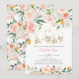 Oh Baby  Rosa Guld Blommigt Baby Shower Inbjudningar