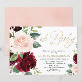 Oh baby Rosa guld burgundy blommigt Flickdusch för Inbjudningar
