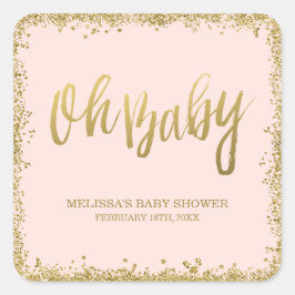 Oh Baby Rosa Guld Glitter Baby Shower Fyrkantigt Klistermärke