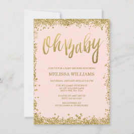 Oh Baby  Rosa Guld Glitter Baby Shower Inbjudningar