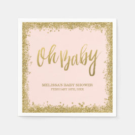 Oh Baby  Rosa Guld Glitter Baby Shower Pappersservett