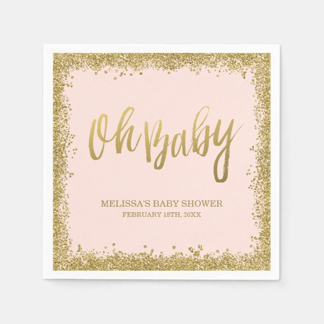 Oh Baby  Rosa Guld Glitter Baby Shower Pappersservett (Framsidan)