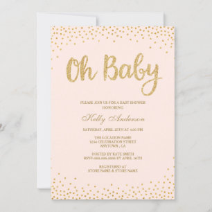 Oh Baby Rosa Guld Glitter babyskort för Inbjudningar