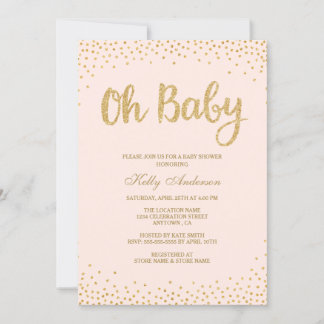 Oh Baby  Rosa Guld Glitter babyskort för  Inbjudningar