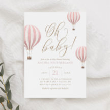 Oh Baby Rosa Luftballong Baby Shower-inbjudan för