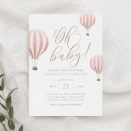Oh Baby Rosa Luftballong Baby Shower-inbjudan för  Inbjudningar