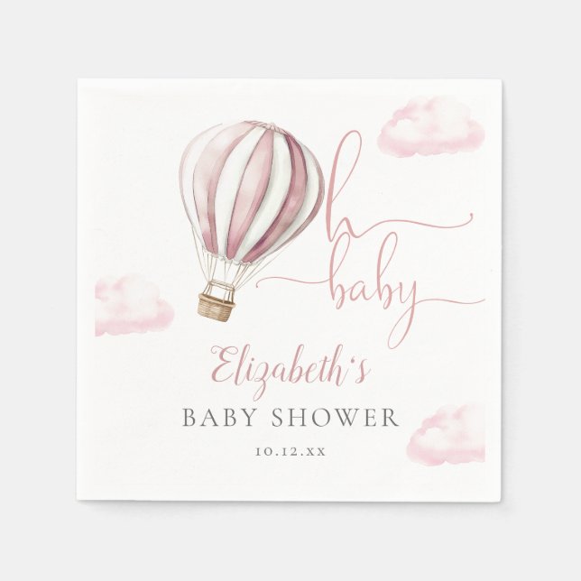 Oh Baby Rosa Luftballong Girl Baby Shower Pappersservett (Framsidan)