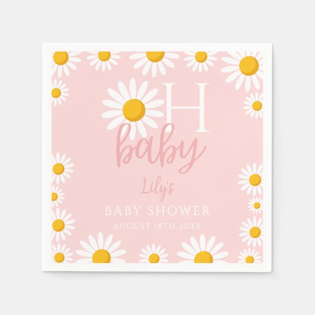 Oh Baby Rosa Modern Daisy Baby Shower Pappersservett (Framsidan)