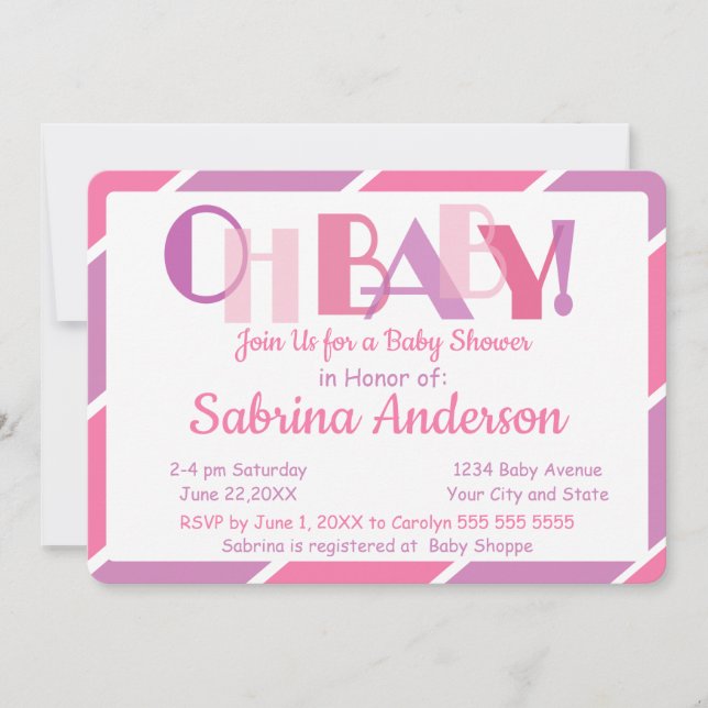 Oh Baby Rosa Modern Whimsical Baby Shower Inbjudningar (Framsida)