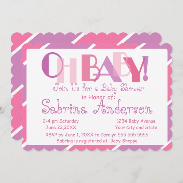 Oh Baby Rosa Modern Whimsical Baby Shower Inbjudningar (Fram/baksida)