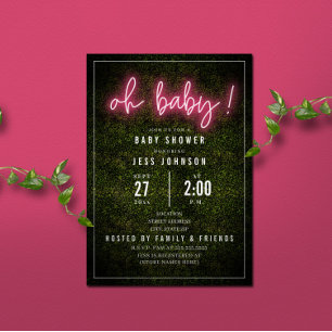 Oh Baby Rosa Neon Boxwood Baby Shower Inbjudningar