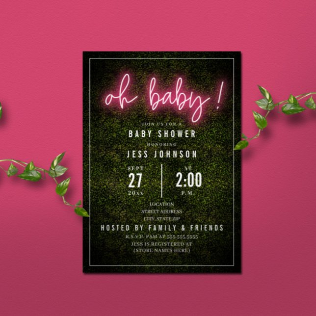 Oh Baby Rosa Neon Boxwood Baby Shower Inbjudningar (Skapare uppladdad)