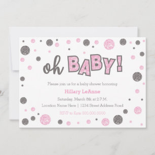 oh Baby Rosa och grått glitter duschinbjudan Inbjudningar