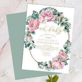 Oh Baby Rosa och Guld Blommigt Girl Baby Shower In Inbjudningar