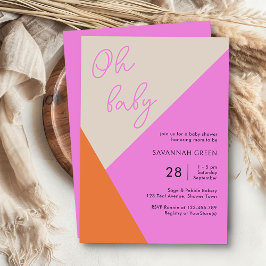 Oh Baby Rosa Orange Tricolor Simple Baby Shower Inbjudningar