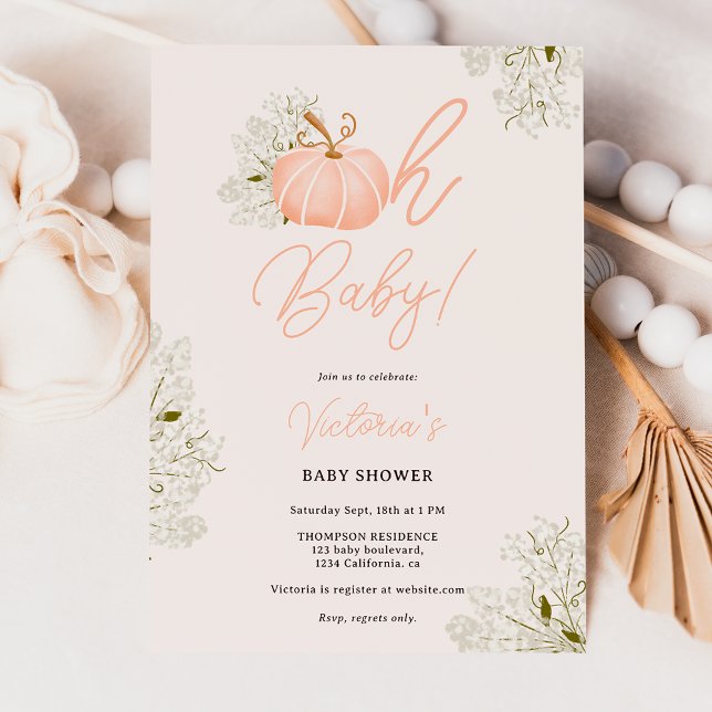 Oh Baby rosa pumkin blommigt Girl Baby dusch Inbjudningar (Oh Baby pink pumpkin floral girl baby shower Invitation)