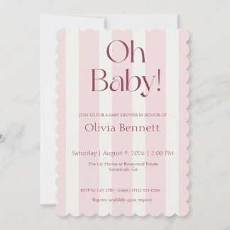 Oh Baby Rosa Rand Baby Shower Inbjudan