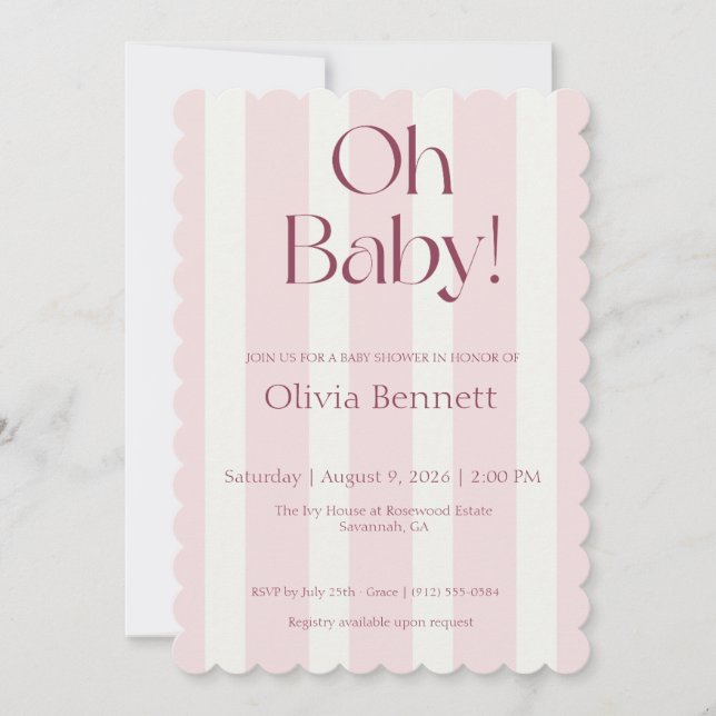 Oh Baby Rosa Rand Baby Shower Inbjudan (Framsida)