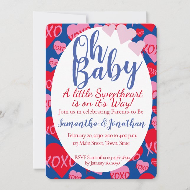 Oh Baby Rosa Red Sweethearts Baby Shower Blue Inbjudningar (Framsida)