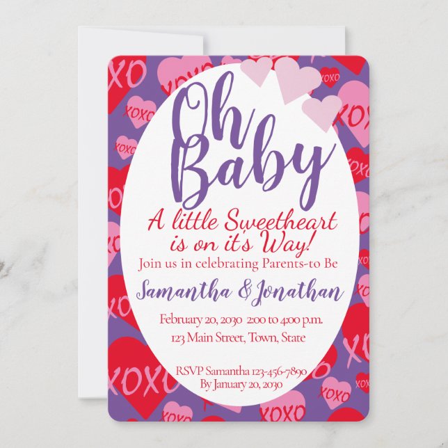 Oh Baby Rosa Red Sweethearts Baby Shower Lila Inbjudningar (Framsida)