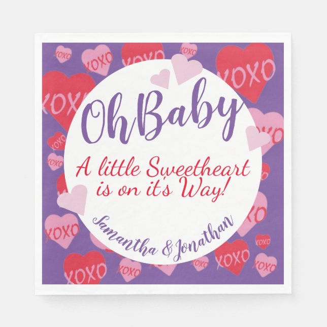 Oh Baby Rosa Red Sweethearts Baby Shower Lila Pappersservett (Framsidan)