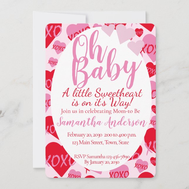 Oh Baby Rosa Red Sweethearts Baby Shower Rosa Inbjudningar (Framsida)