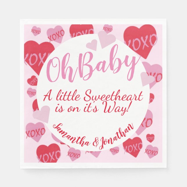 Oh Baby Rosa Red Sweethearts Baby Shower Rosa Pappersservett (Framsidan)