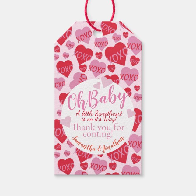 Oh Baby Rosa Red Sweethearts Baby Shower Rosa Presentetikett (Framsidan)
