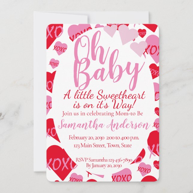 Oh Baby Rosa Red Sweethearts Baby Shower White Inbjudningar (Framsida)