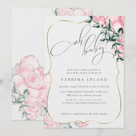 Oh Baby Rosa ros Baby Shower Inbjudningar