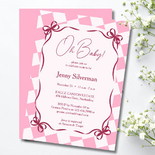 Oh Baby Rosa Rutiga Baby Baby Shower Inbjudningar