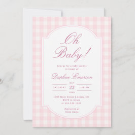 Oh Baby Rosa Rutigt Babykalas Inbjudningar