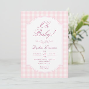 Oh Baby Rosa Rutigt Babykalas Inbjudningar
