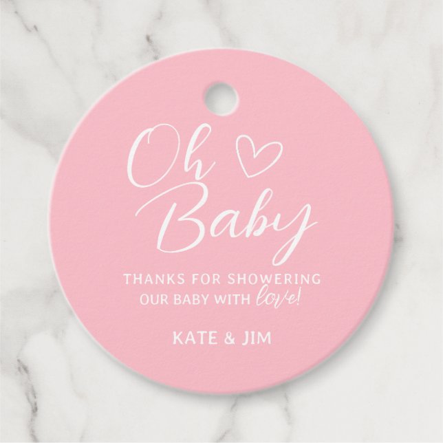 Oh Baby Rosa Simple Girl Baby Shower Tack Gåvor Etiketter (Framsida)