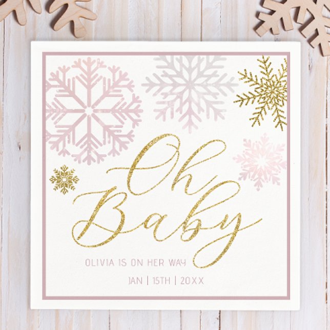 Oh Baby Rosa Snowflake Shower Napkins Pappersservett (Baby Shower Napkins)