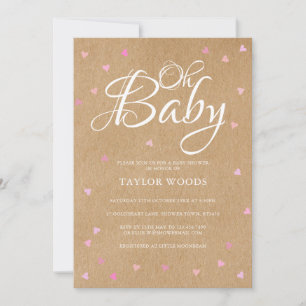 Oh Baby Rosa Snygga Hjärtan Baby Shower Rustik Boh Inbjudningar